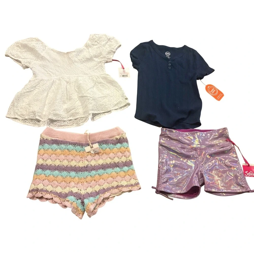 Girls Clothing Lot 2 NWT Tops 2 NWT‎ Shorts Sizes 7 8 10 Justice